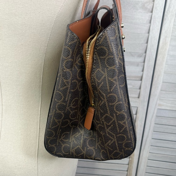 CALVIN KLEIN Double Handle Satchel Bag Brown/Tan-Medium - Picture 4 of 8